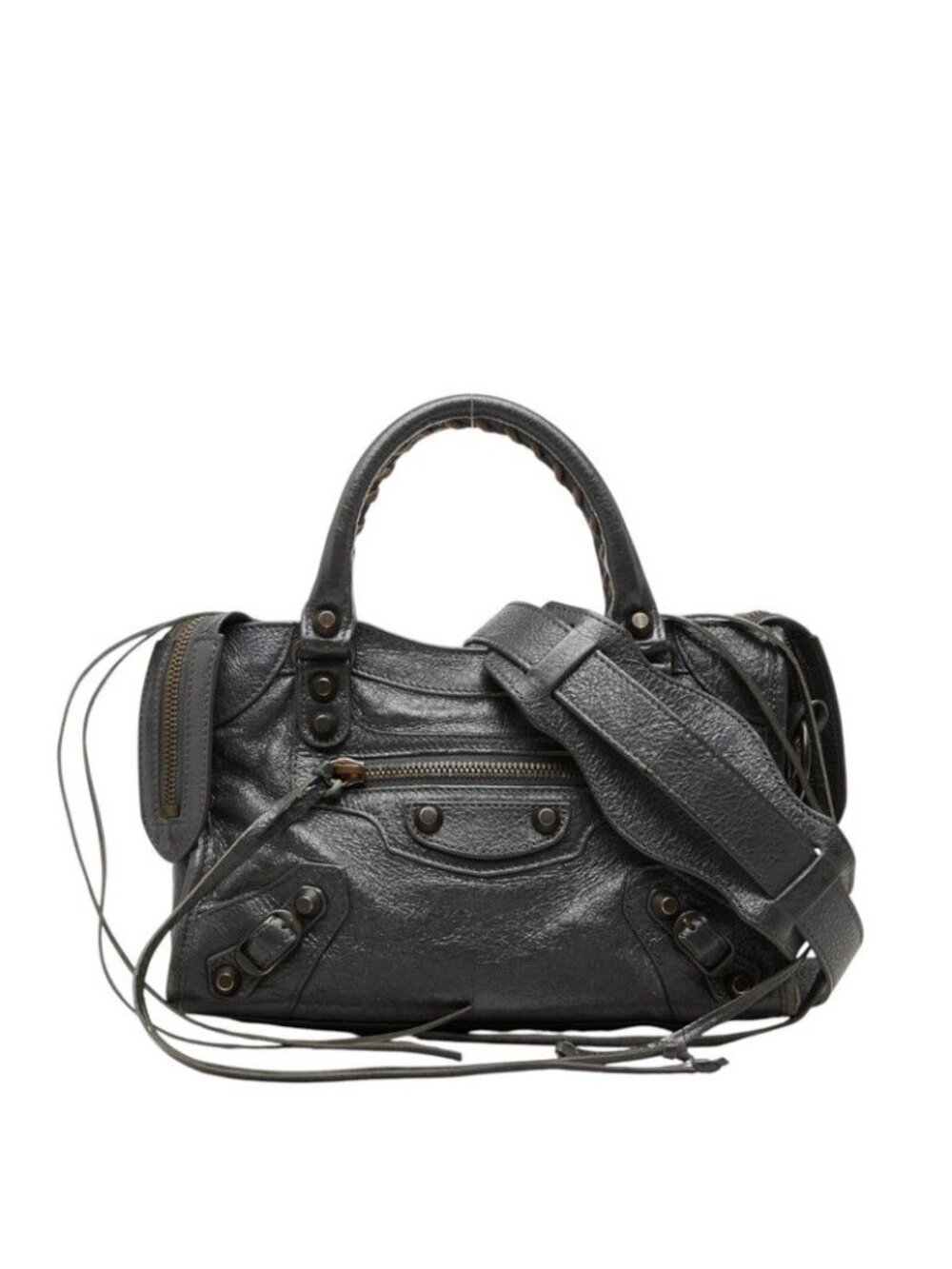 Balenciaga Classic Mini City 2-Way Shoulder Bag Gray Leather
